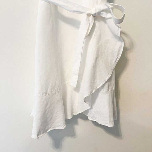 Banana Republic White Linen Blend Ruffle Wrap Spaghetti Strap Dress 14 Petite - Picture 6 of 9